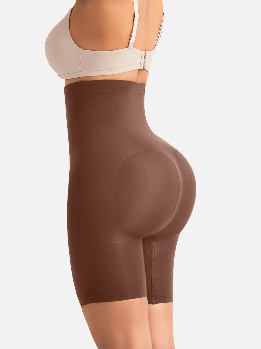 Brown Seamless Buckle Shapewear Shorts Plus Size Compression