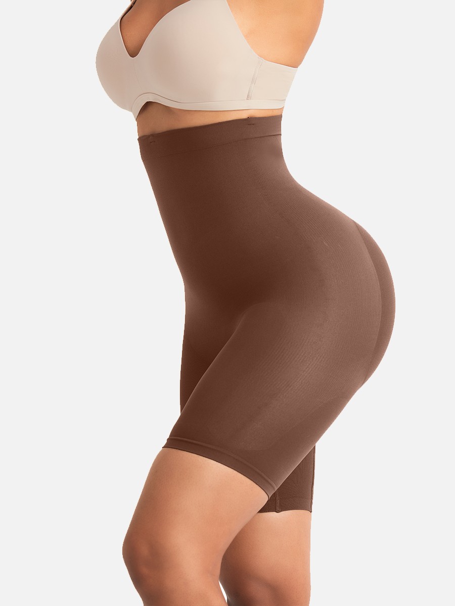 Brown Seamless Buckle Shapewear Shorts Plus Size Compression