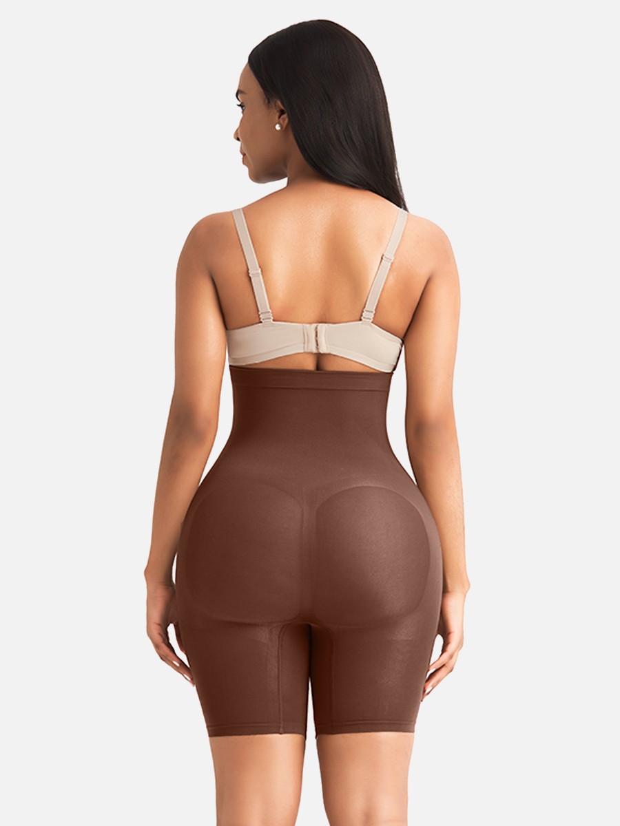 Brown Seamless Buckle Shapewear Shorts Plus Size Compression