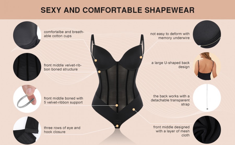Women Tummy Control Backless Full Body Shaper Thong Butt Lifter Shapewear Bodysuit
