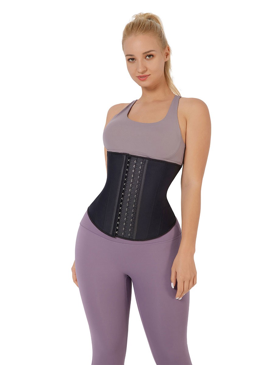 Compression adjustable hooks 11 steel bone women latex corset waist trainer