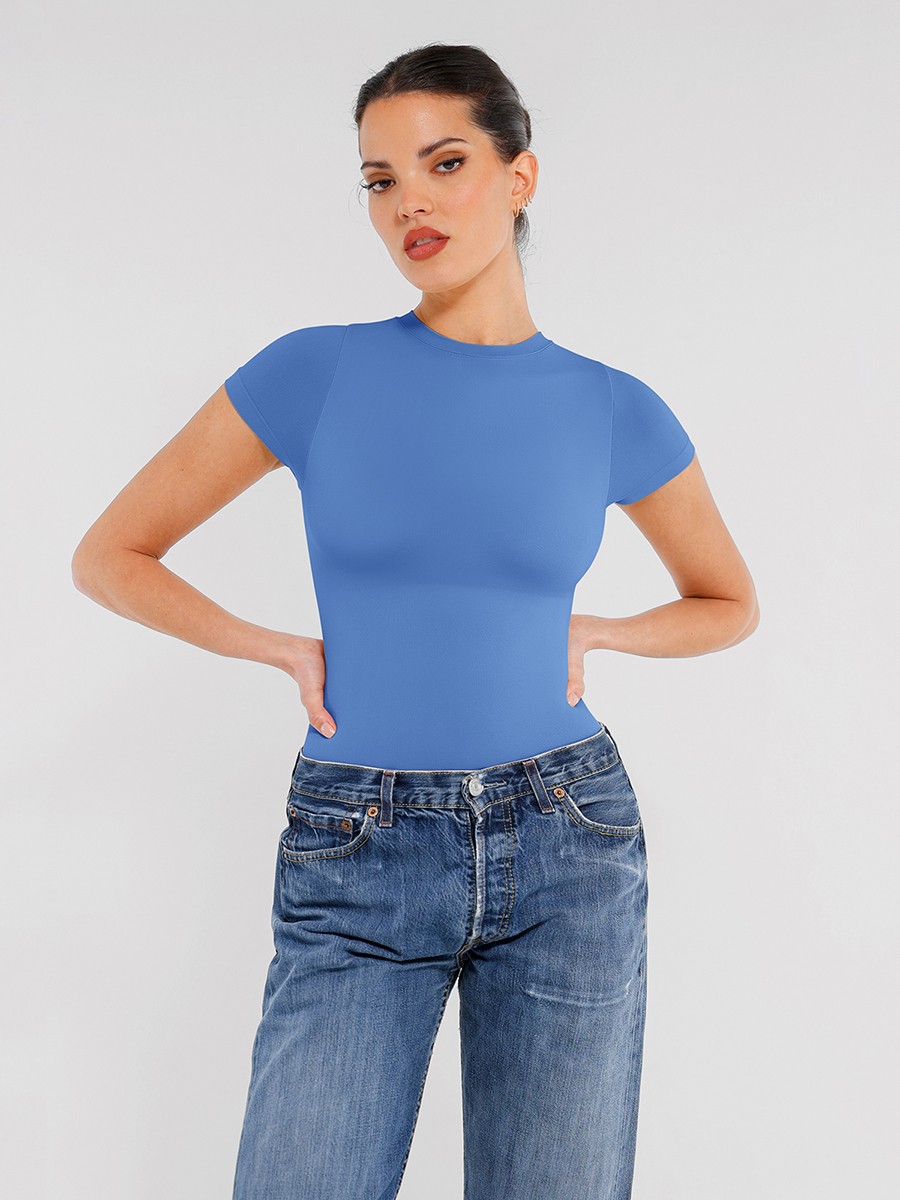 Round Neck Seamless Short Sleeve Waist and abdomen Shaping Hip briefs Bodysuit