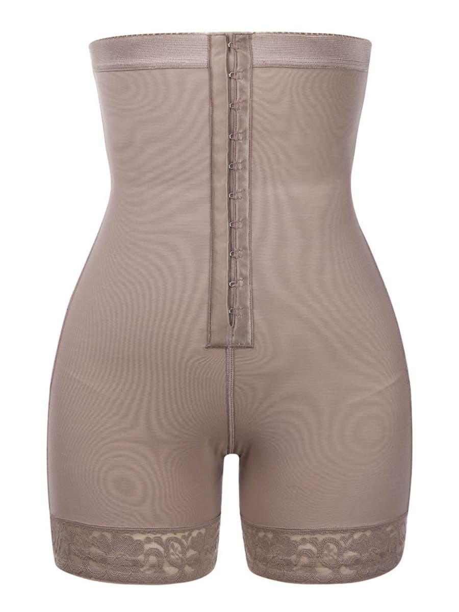 Brown Plus Size High Waist Butt Lifter Hooks Slimming Tummy