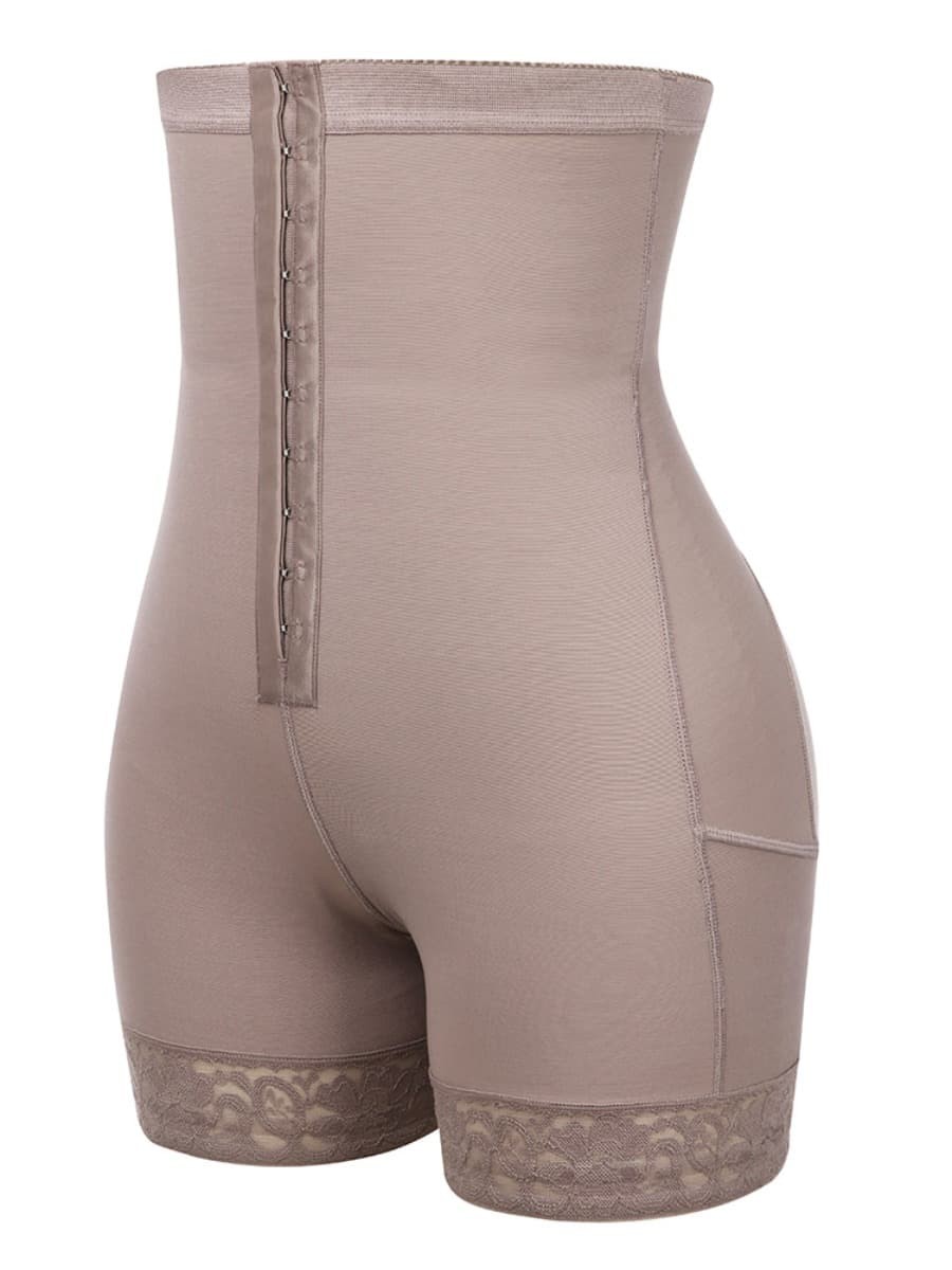 Brown Plus Size High Waist Butt Lifter Hooks Slimming Tummy