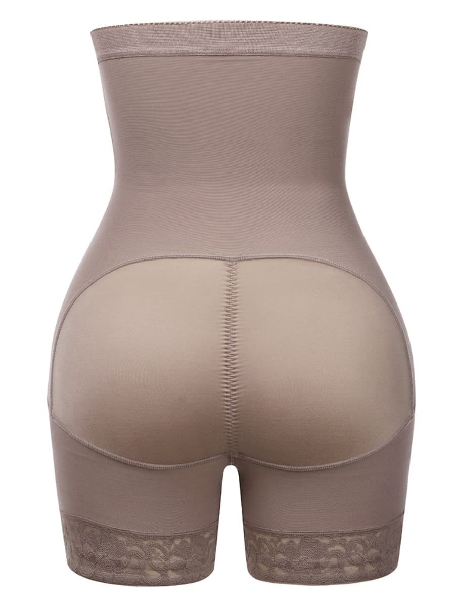 Brown Plus Size High Waist Butt Lifter Hooks Slimming Tummy