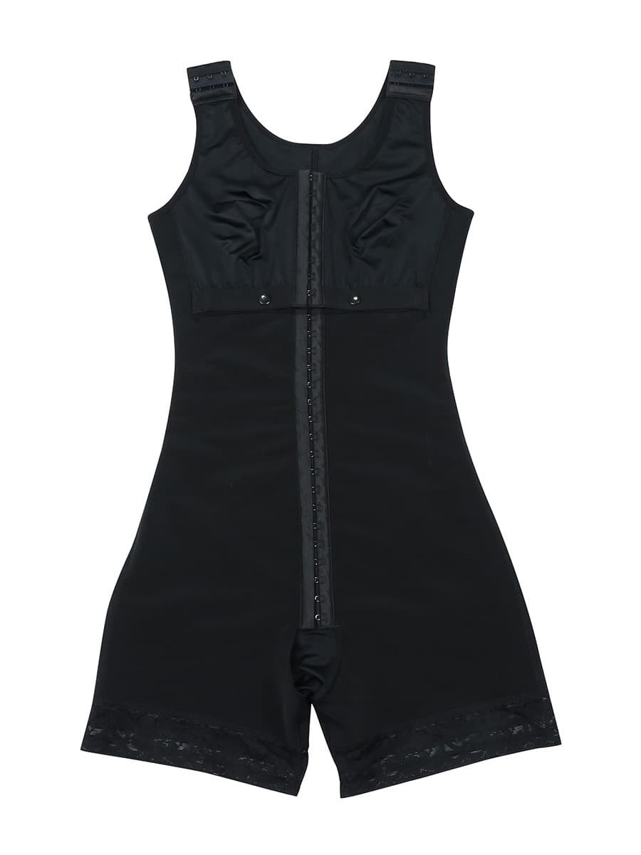 Black Color Front Hooks Full Bodysuit Lace Trim Flatten Tummy