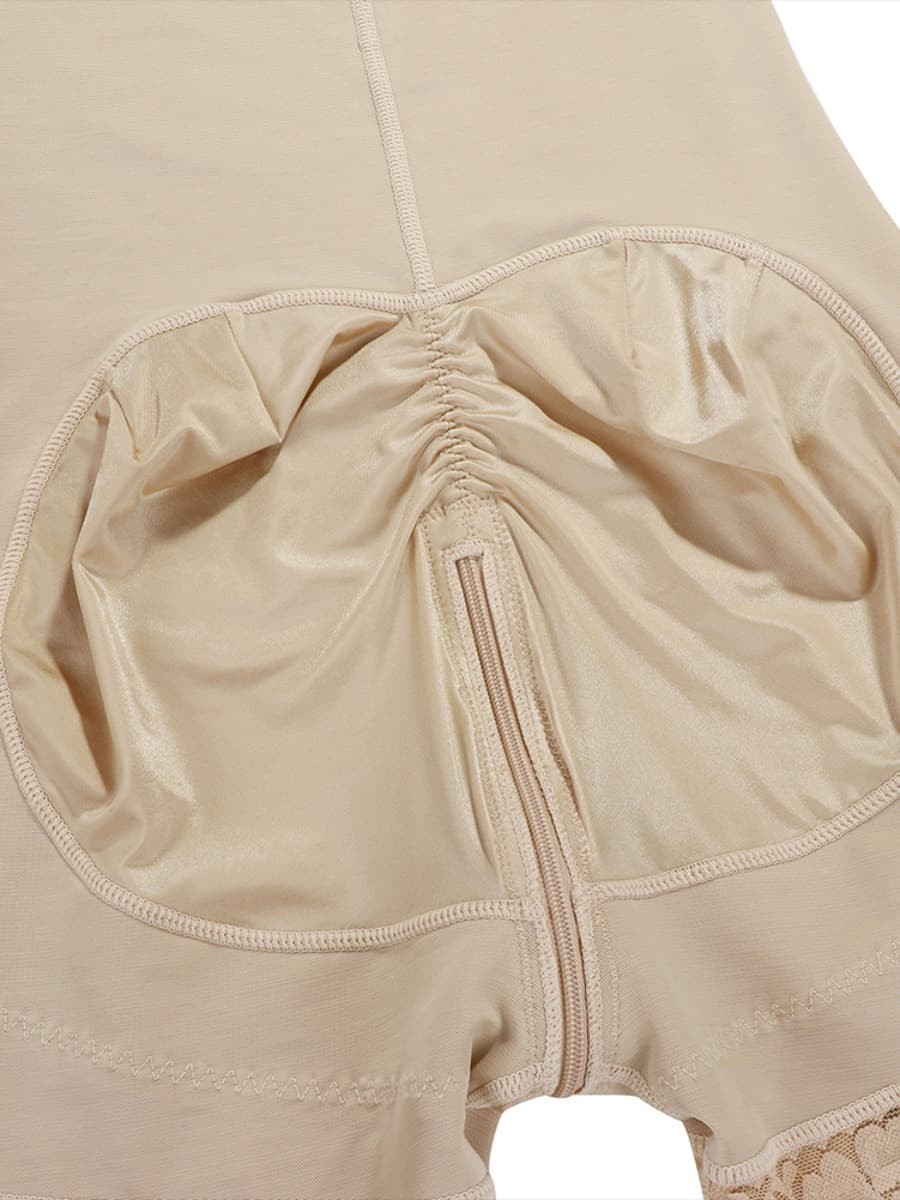 Skin Color Underbust Zipper Closure  Body Shaper Lace Trim Slimmer