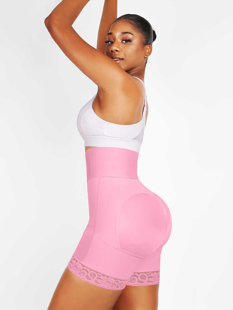 Pink High Waisted Elastic Butt Lifter with Triple Breasted Design