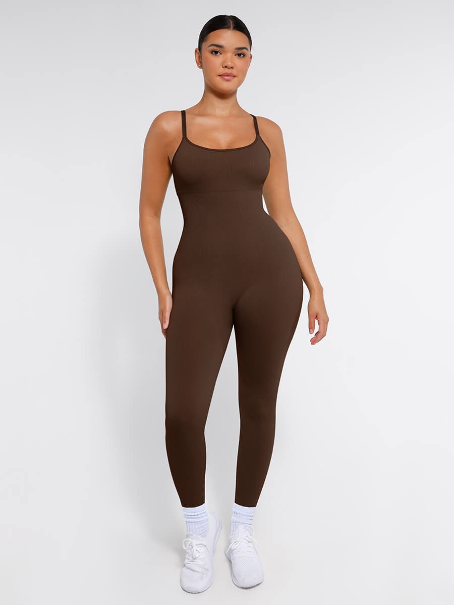 Fashion Seamless Sling Tummy Control Jumpsuit with Removable Cup Pads