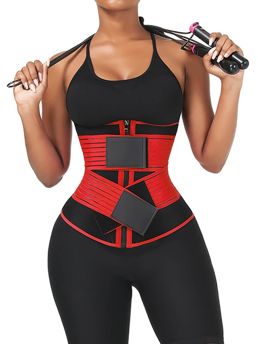Red Neoprene 3-Layer Tummy Wrap With 10 Steel Bones and Double Belt