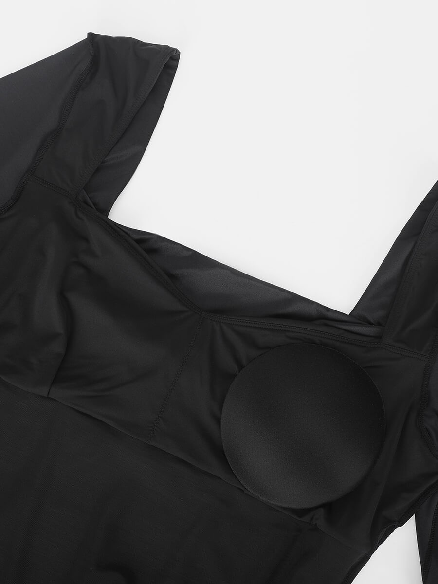 Retro Square Neck Built in corset Tummy Control Bodysuit With removable coasters