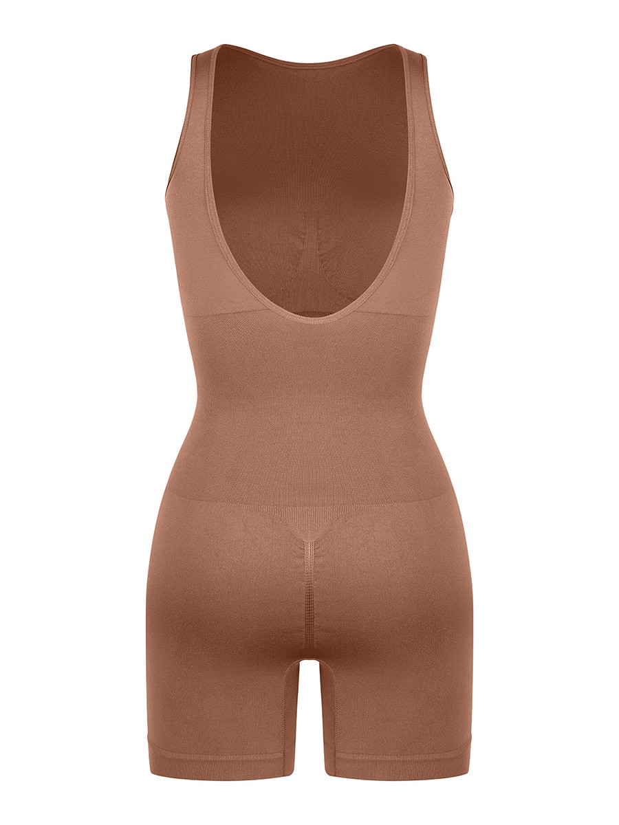 Seamless Round Neck U Back Shape Shapewear with Removable Cups