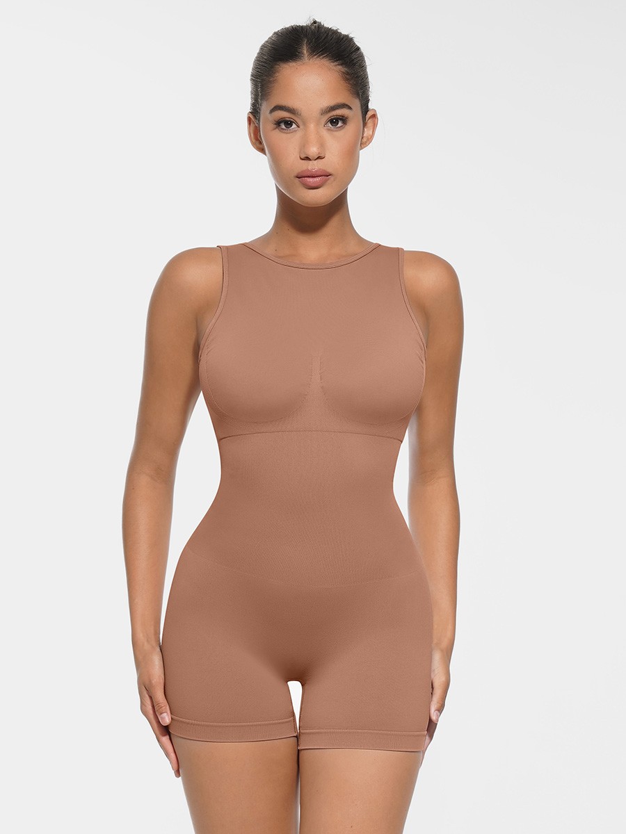 Seamless Round Neck U Back Shape Shapewear with Removable Cups