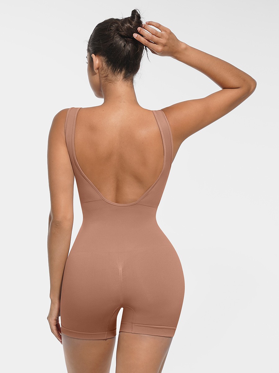 Seamless Round Neck U Back Shape Shapewear with Removable Cups
