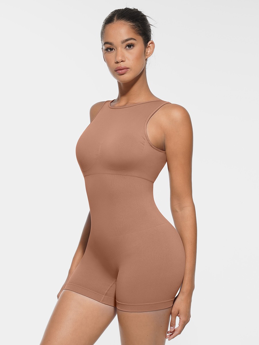 Seamless Round Neck U Back Shape Shapewear with Removable Cups