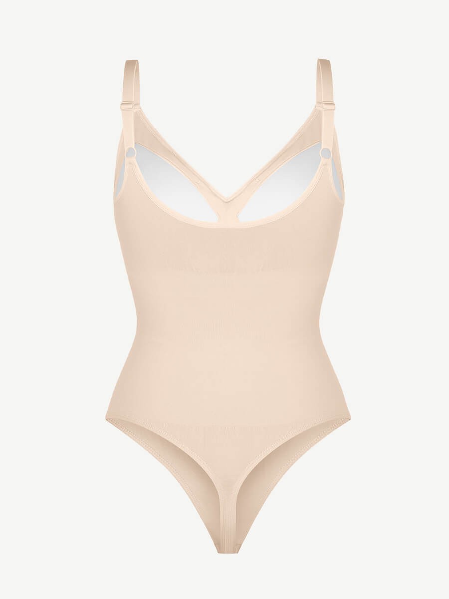 Built-in Bra Waist and Tummy Control Thong Bodysuit