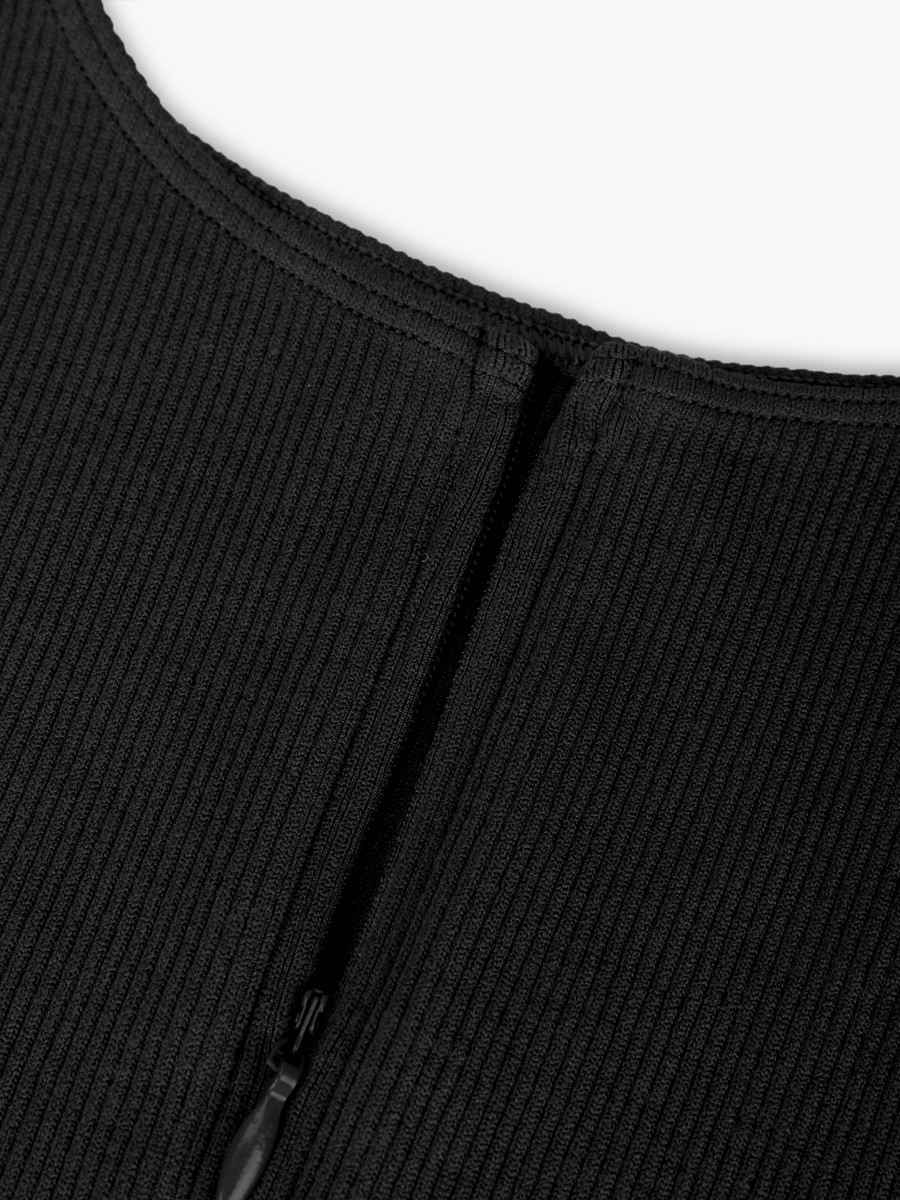 Women Seamless Ribbed Zip Front Sleeveless Briefs Bodysuit