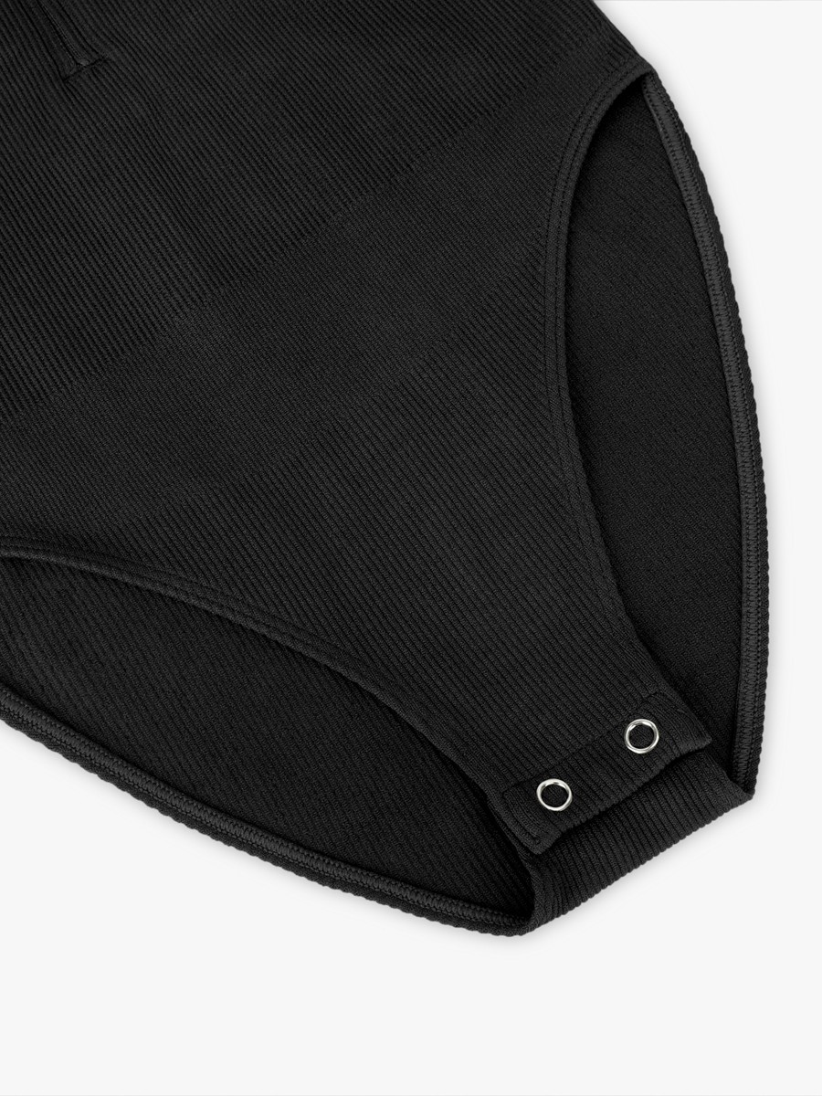 Women Seamless Ribbed Zip Front Sleeveless Briefs Bodysuit