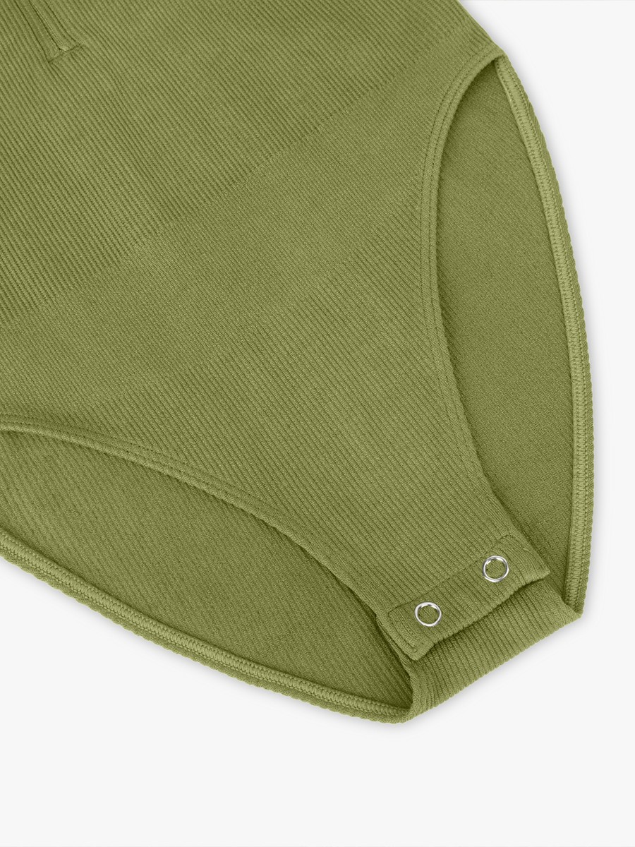 Seamless Ribbed Zip Front Sleeveless Briefs Bodysuit