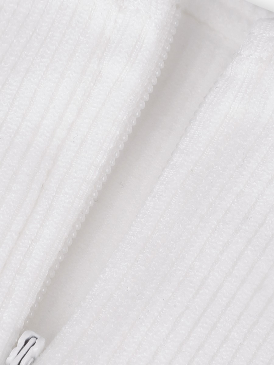 White Seamless Ribbed Zip Front Sleeveless Briefs Bodysuit