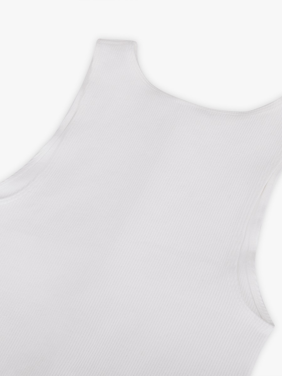 White Seamless Ribbed Zip Front Sleeveless Briefs Bodysuit