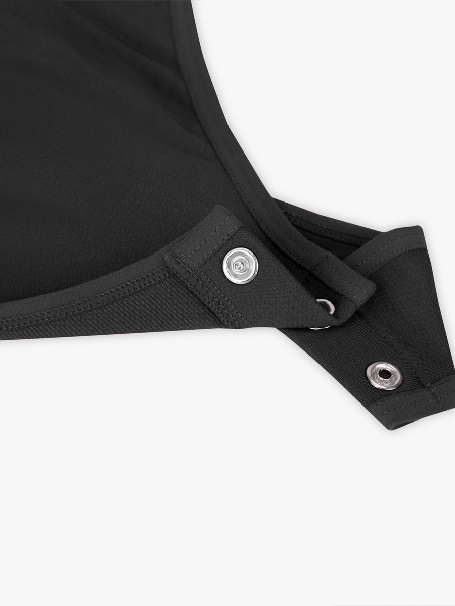 Black Seamless Bra Free Cami Tummy Control Thong Bodysuit with Removable Pads