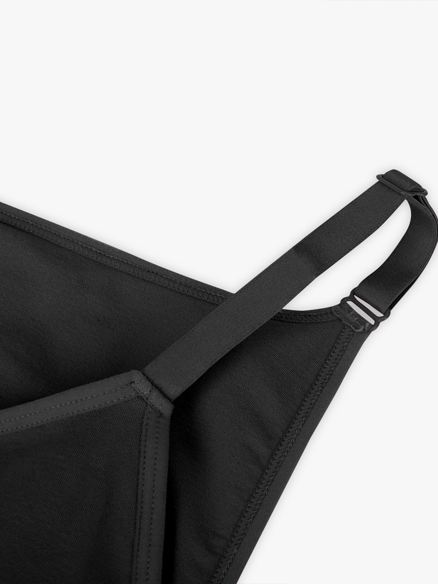 Black Seamless Bra Free Cami Tummy Control Thong Bodysuit with Removable Pads