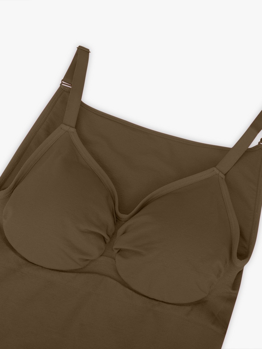 Green Seamless Bra Free Cami Tummy Control Thong Bodysuit with Removable Pads