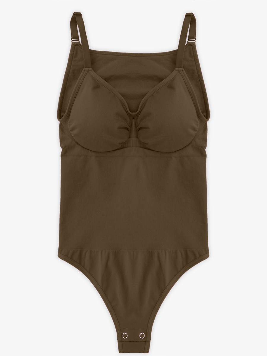 Green Seamless Bra Free Cami Tummy Control Thong Bodysuit with Removable Pads