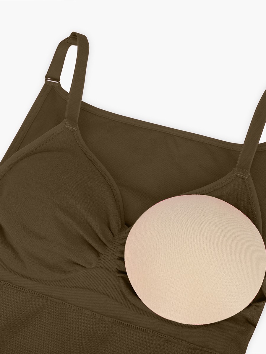 Green Seamless Bra Free Cami Tummy Control Thong Bodysuit with Removable Pads