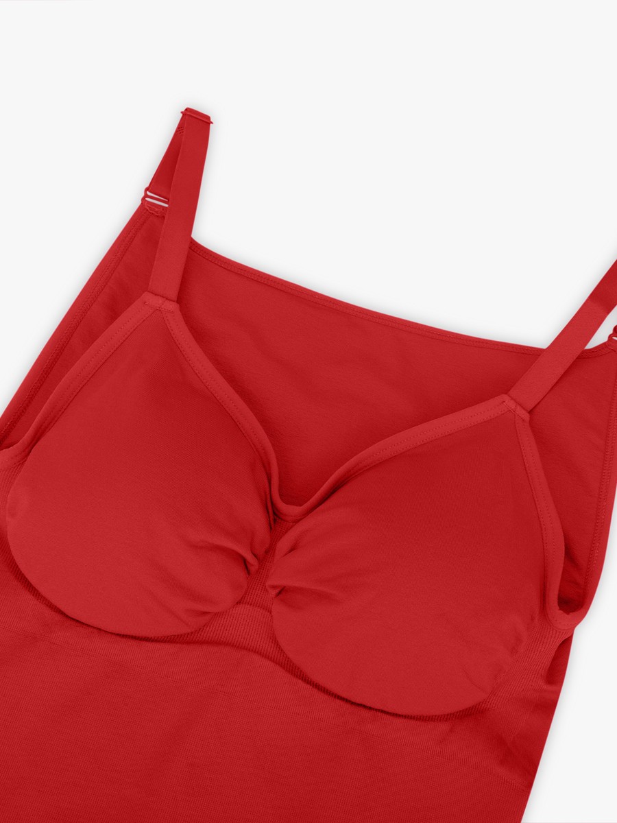 Seamless Bra Free Cami Tummy Control Thong Bodysuit with Removable Pads