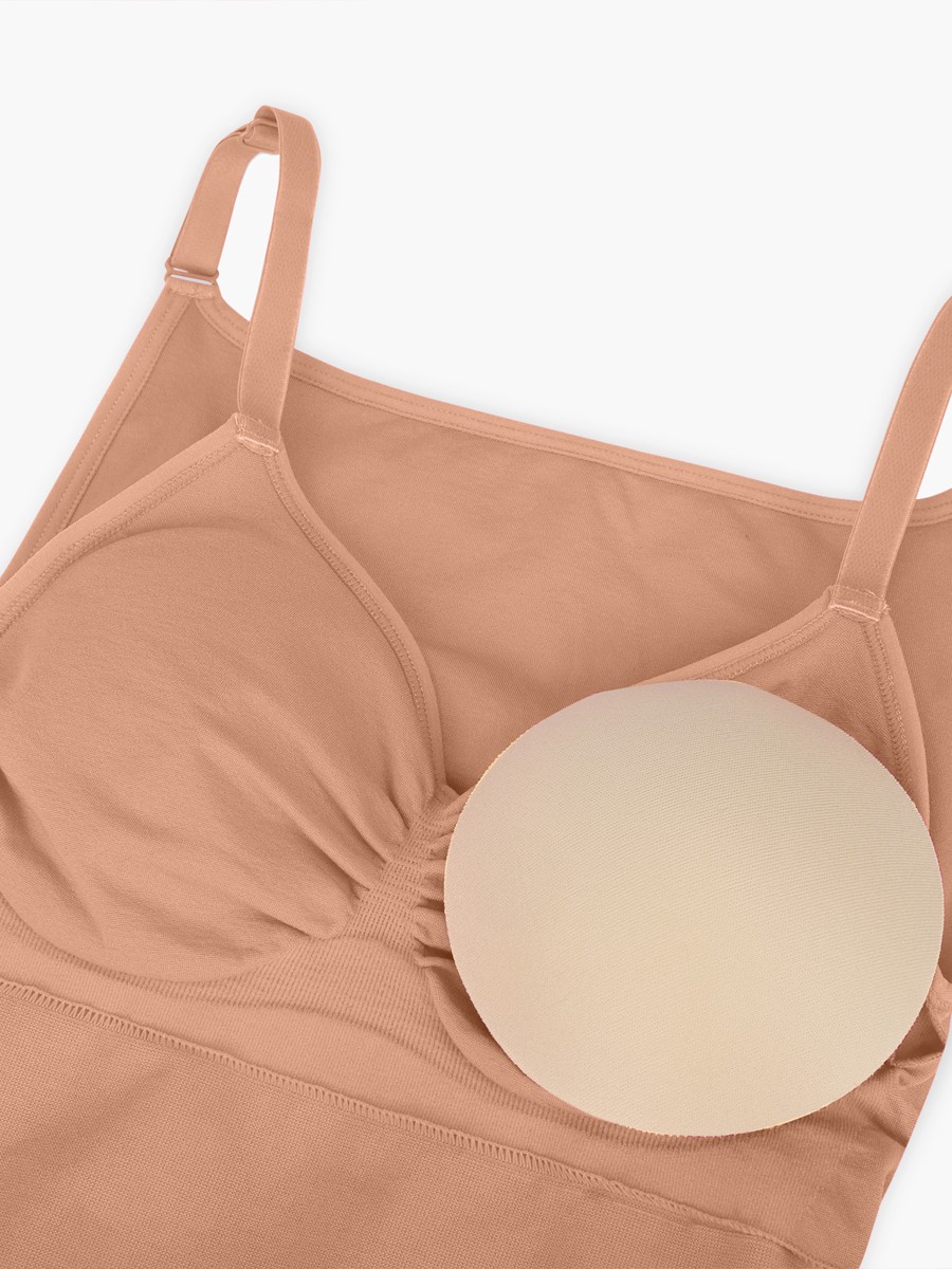 Women Seamless Bra Free Cami Tummy Control Thong Bodysuit with Removable Pads