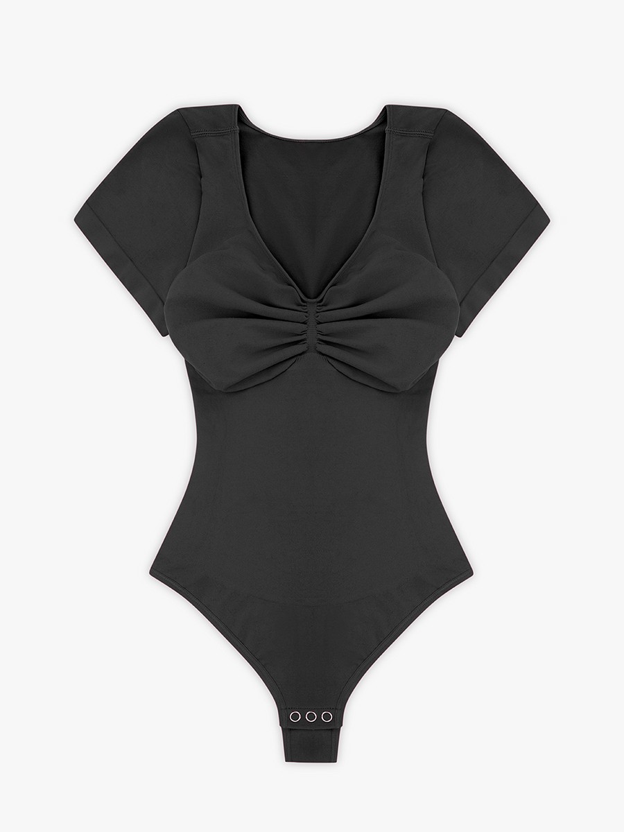 Black Seamless Bust Support Waist & Abdomen Shaping Thong Bodysuit