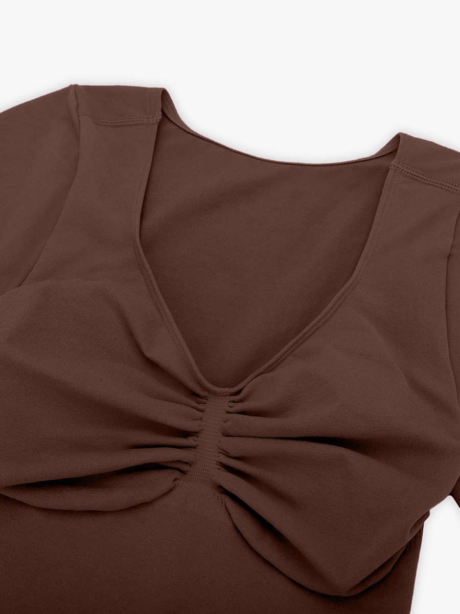Brown Seamless Bust Support Waist & Abdomen Shaping Thong Bodysuit