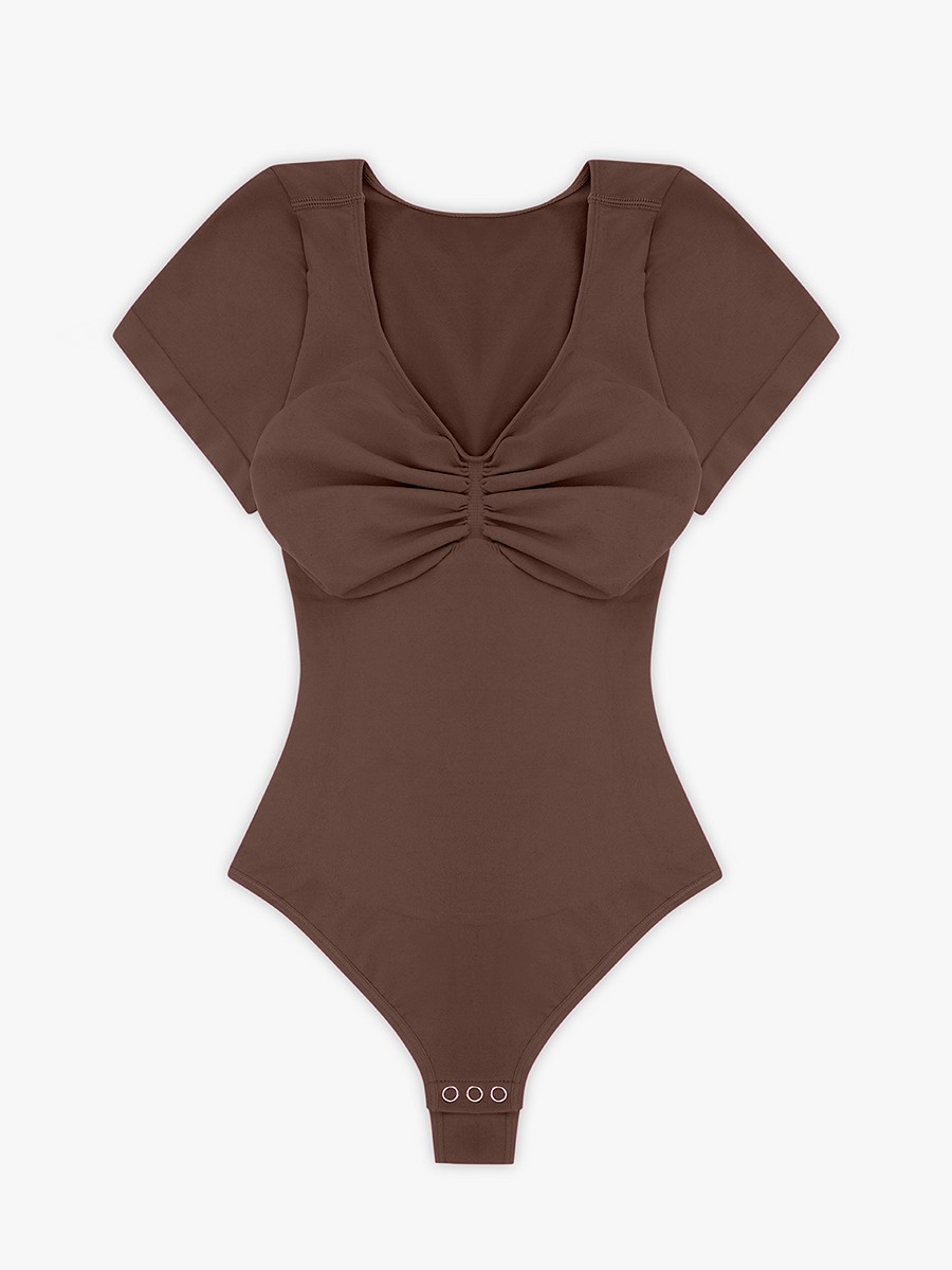 Brown Seamless Bust Support Waist & Abdomen Shaping Thong Bodysuit