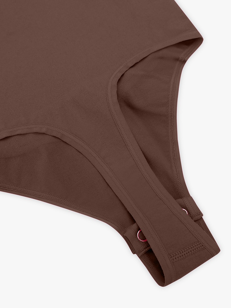 Brown Seamless Bust Support Waist & Abdomen Shaping Thong Bodysuit