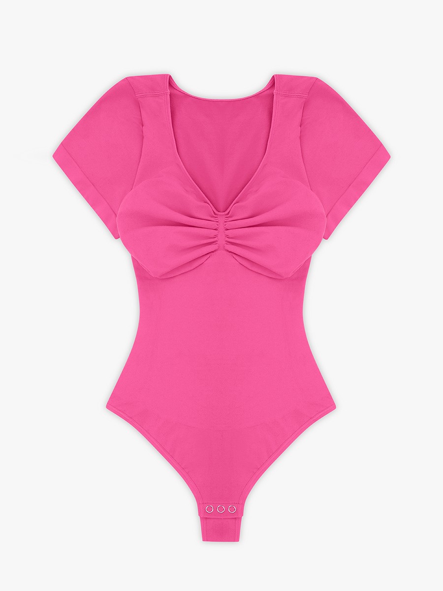 Pink Seamless Bust Support Waist & Abdomen Shaping Thong Bodysuit