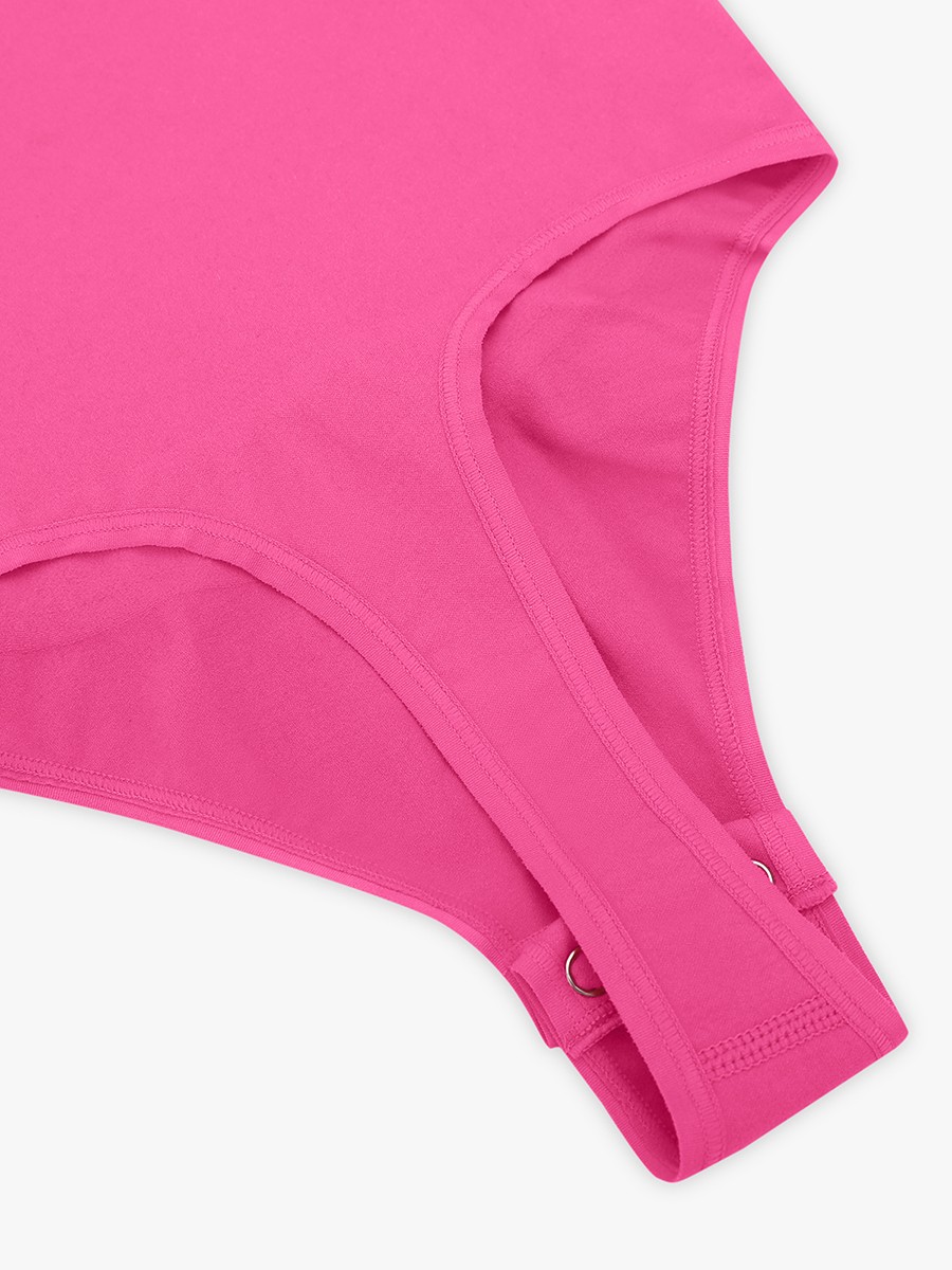 Pink Seamless Bust Support Waist & Abdomen Shaping Thong Bodysuit