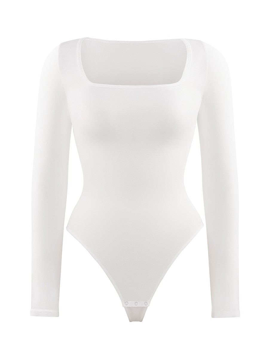 Eco-friendly Seamless Square Neck Long Sleeve 360° Waist Control Thong Bodysuit
