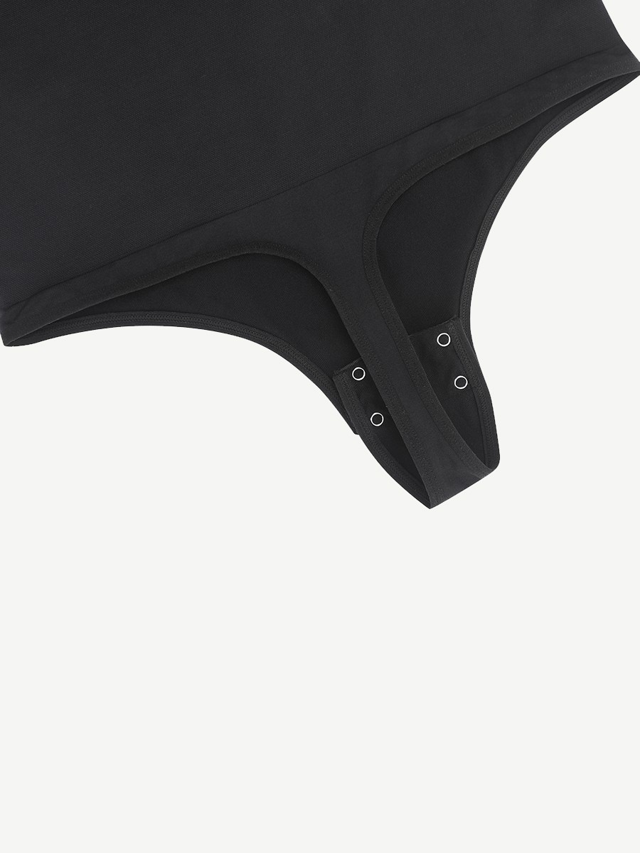 Seamless Diagonal Neck Long Sleeve Waist Trimming Thong Bodysuit