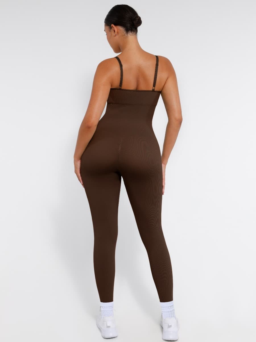 Fashion Seamless Sling Tummy Control Jumpsuit Removable cup pads