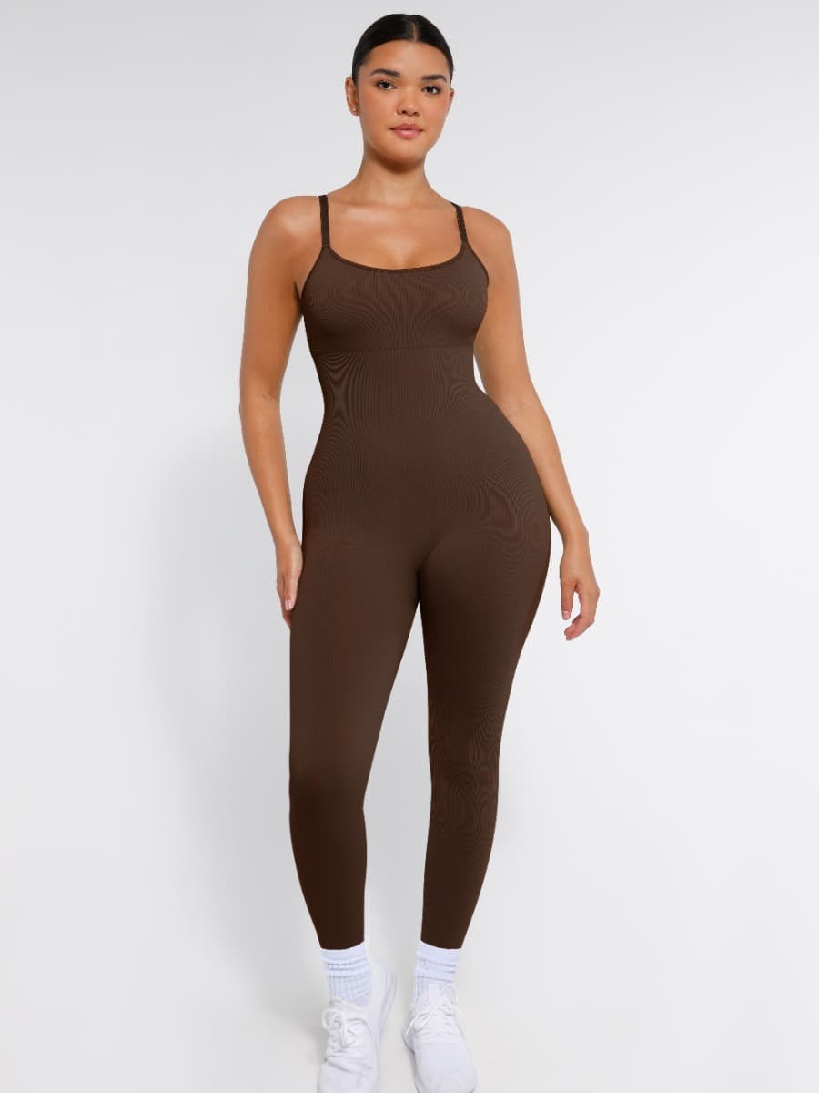 Fashion Seamless Sling Tummy Control Jumpsuit Removable cup pads
