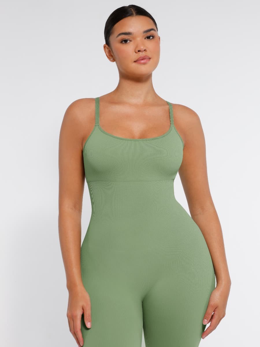 Seamless Sling Tummy Control Jumpsuit Removable cup pads