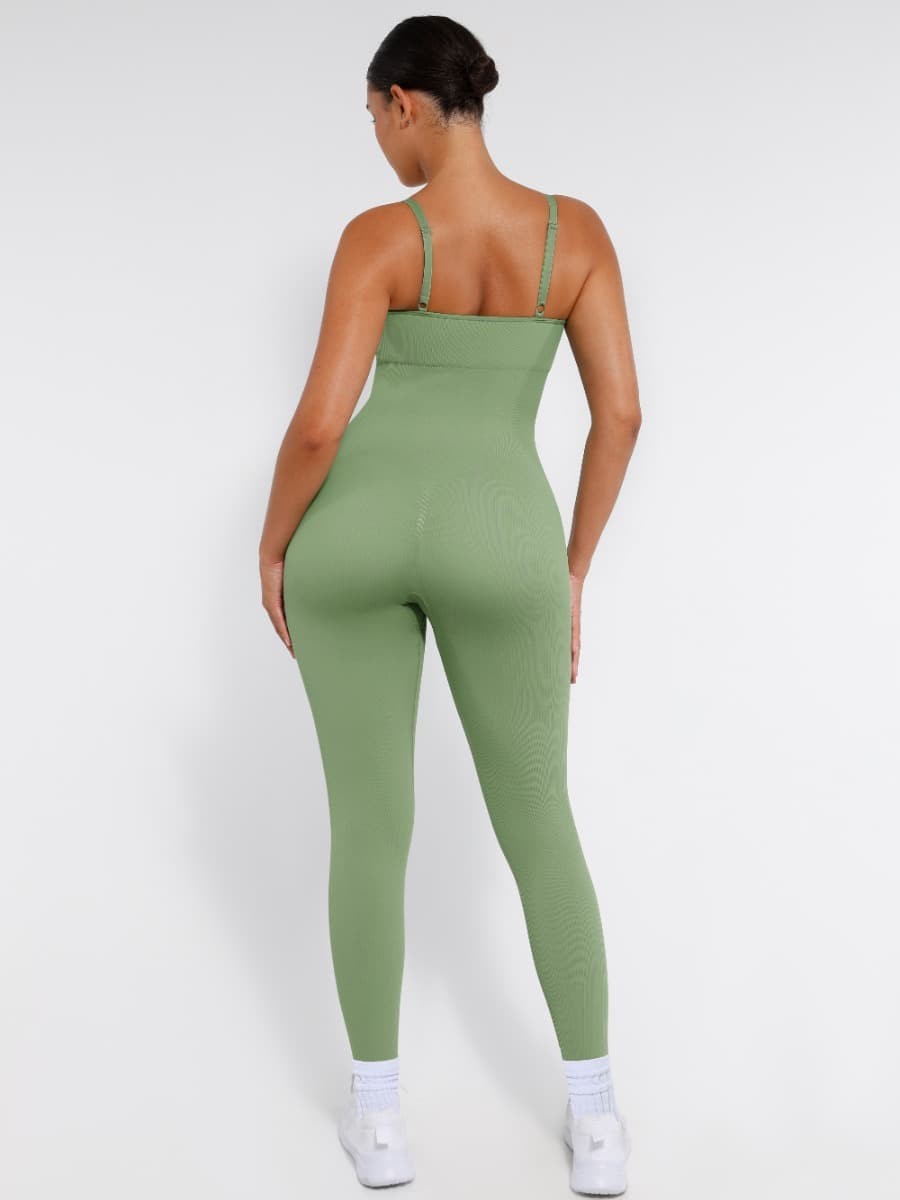 Seamless Sling Tummy Control Jumpsuit Removable cup pads