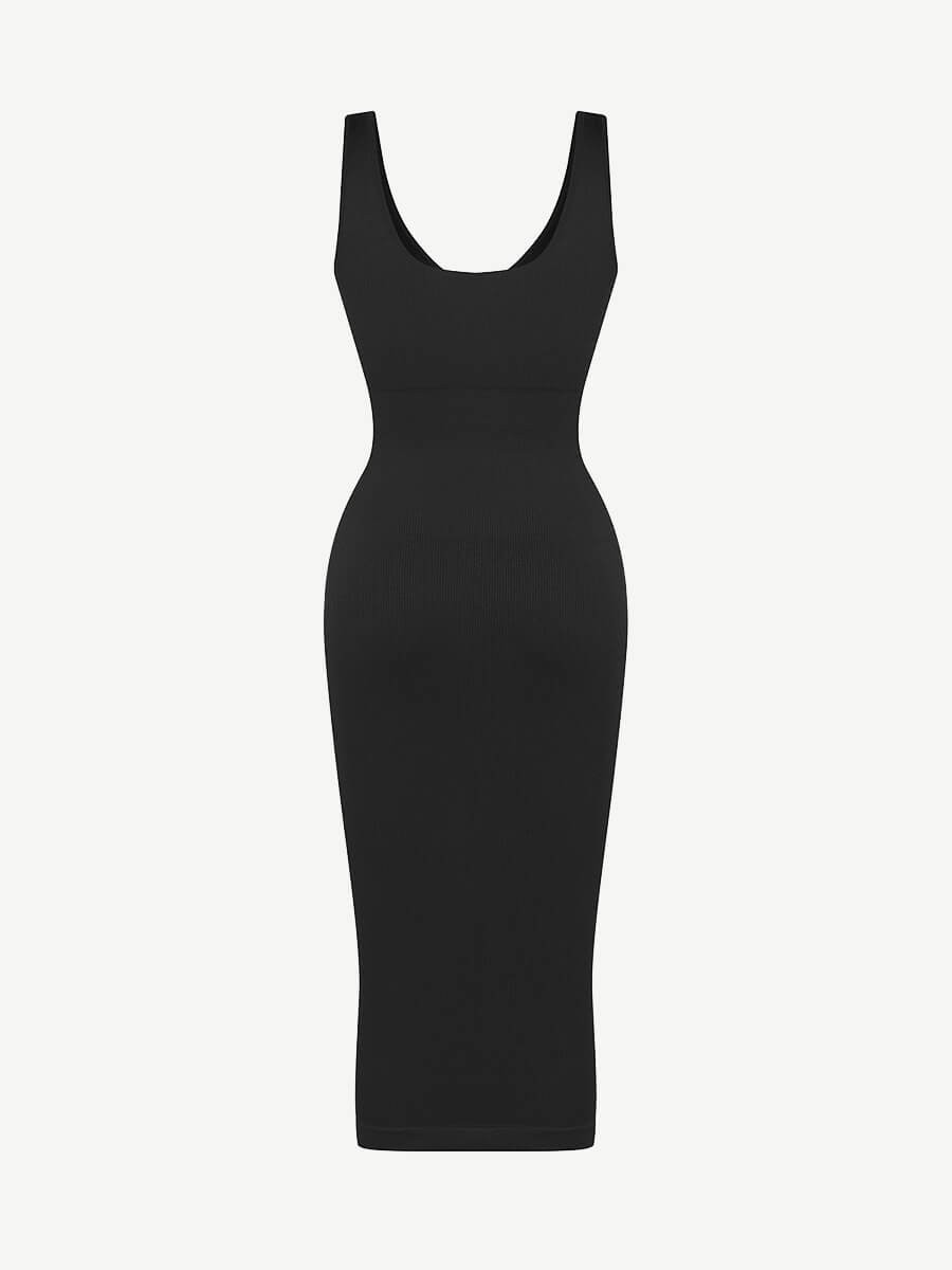 Seamless Deep V-neck Waist Trimming Shaping Dress with Removable Pads