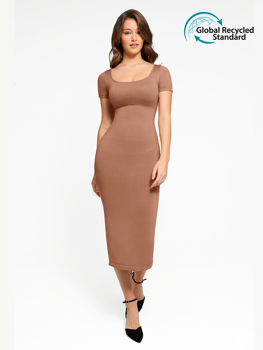 Seamless Eco-Friendly Back Slit Outer Shaping Dress With Removable Cups