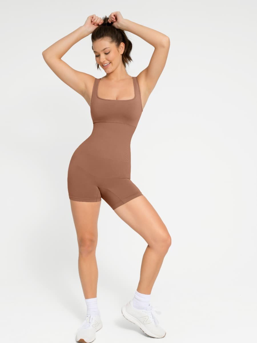 Fashion Eco-friendly Seamless Square Neck Waist and Belly Shaping Jumpsuit
