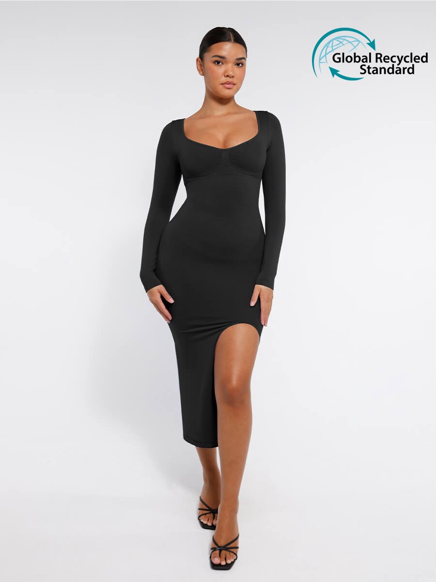 Eco-friendly Seamless Bust Support Tummy Control High Side Slit Shaping Dress