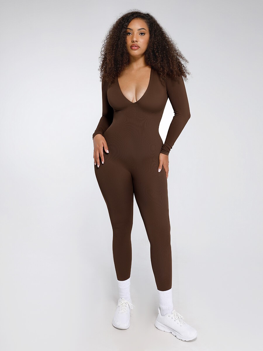 Deep V Seamless Tummy Control Waist Cinching Catsuit