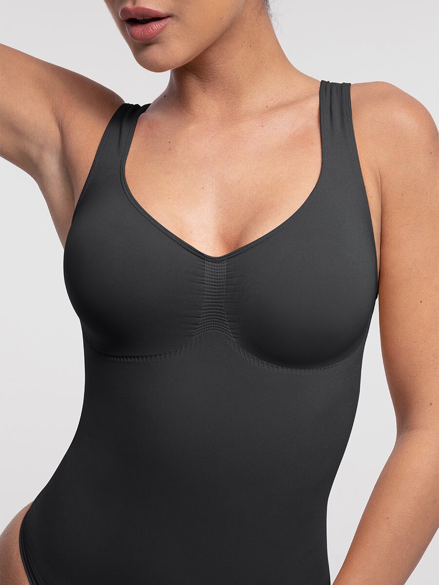 Seamless Diamond Neckline Tummy Control Thong Shapewear Bodysuit